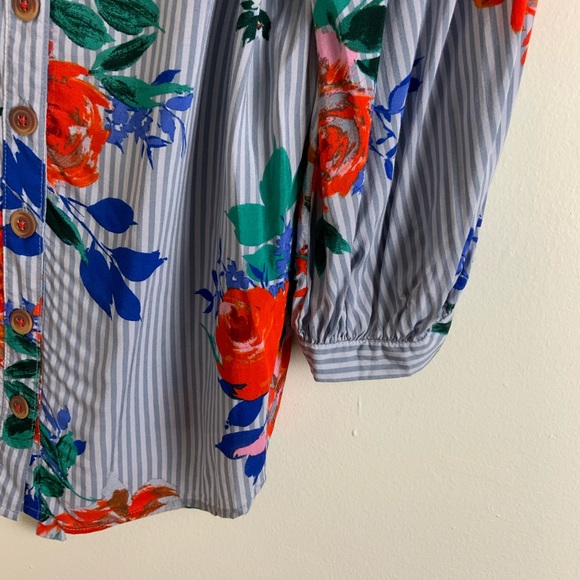 Maeve Lilorne Striped Floral Button Down Top - Picture 8 of 14